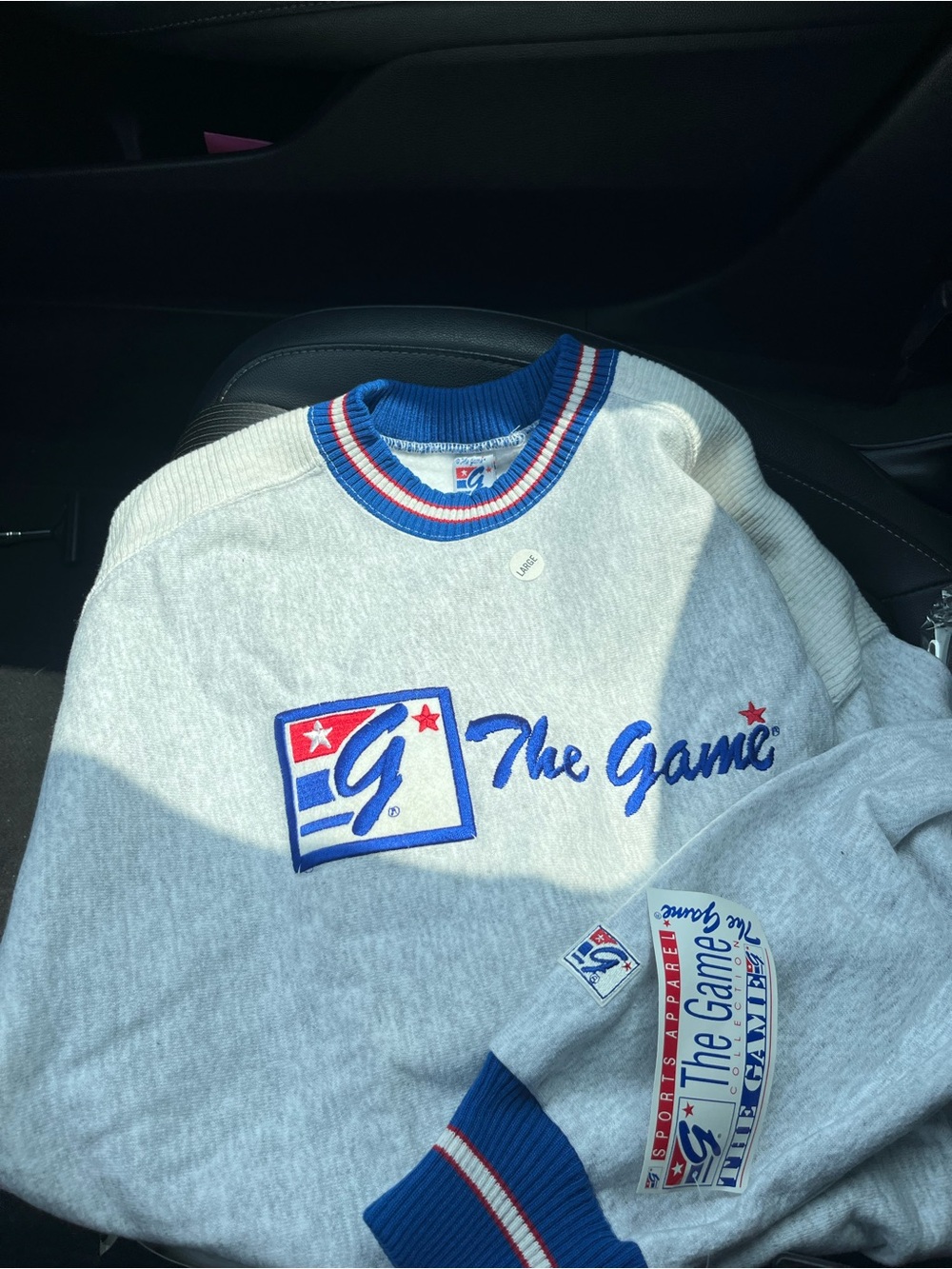 The Game Light Gray Crewneck Sweater with Blue and Red Trim